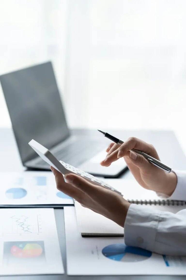 Businessman Accounting Calculating Cost Economic Financial data.